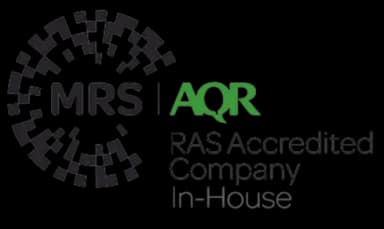 RAS Accredited logo with 'MRS' and 'AQR' text in the center of a circular pattern of small squares